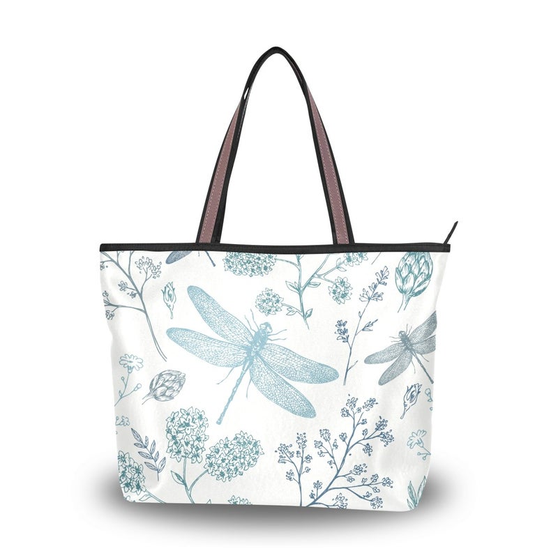 senya Shoulder Bag Large Beach Travel Tote Bag Blue Dragonfly Printed Handbags - Image 1